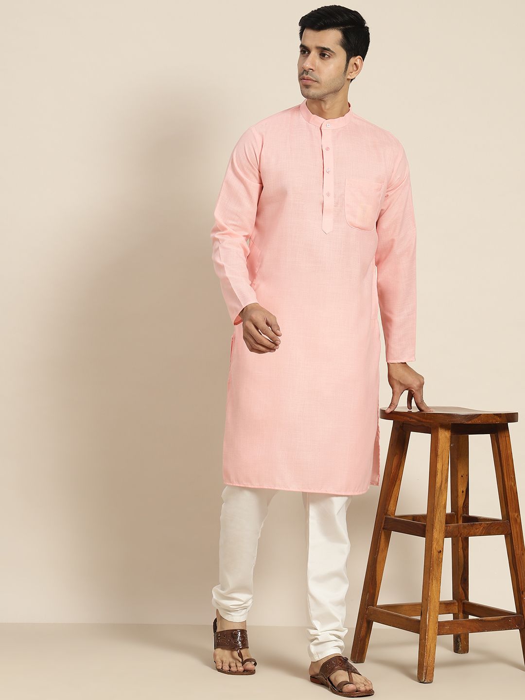 SOJANYA Men Pink Solid Kurta