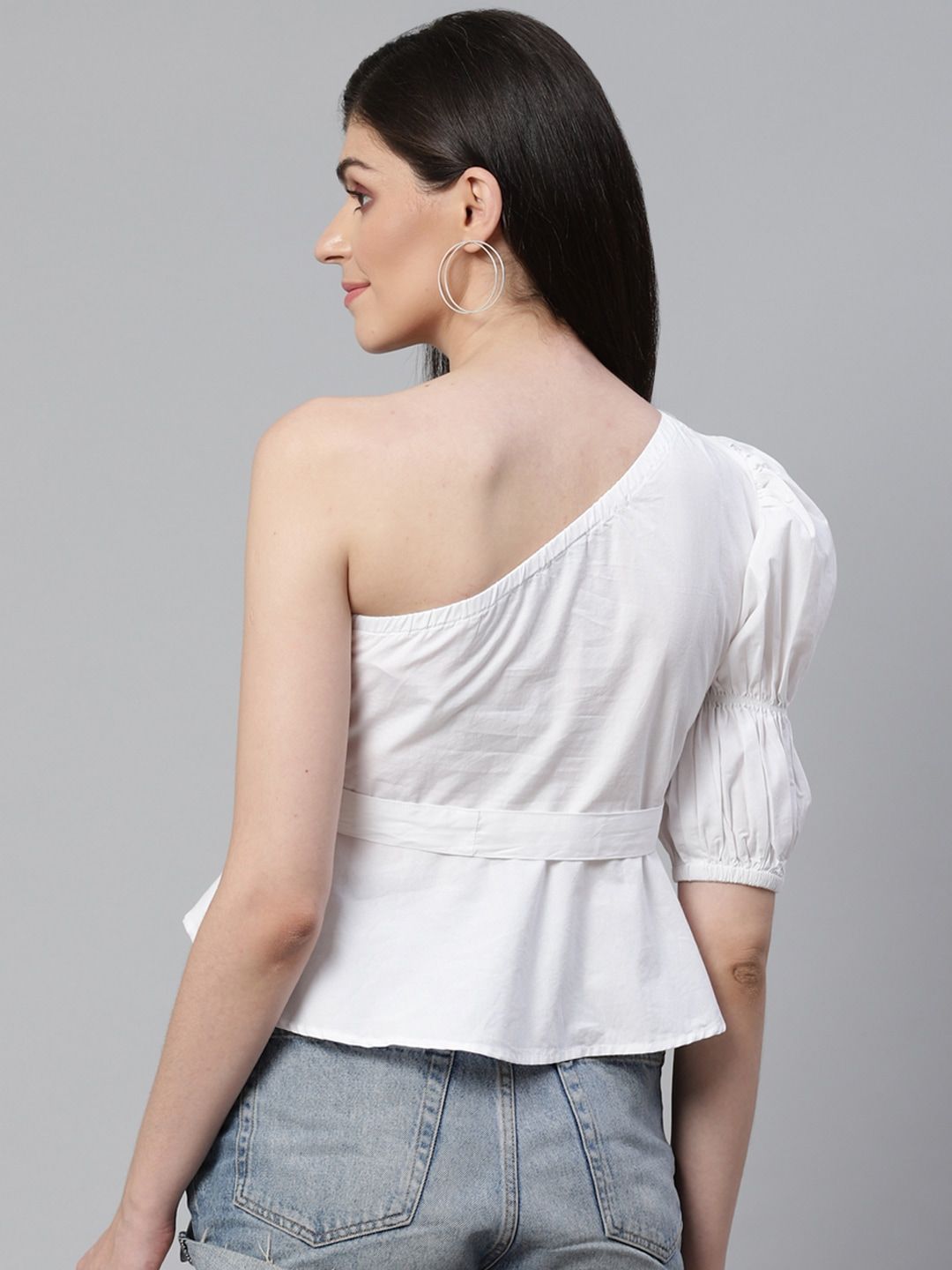 STREET 9 White One Shoulder Cinched Waist Pure Cotton Top