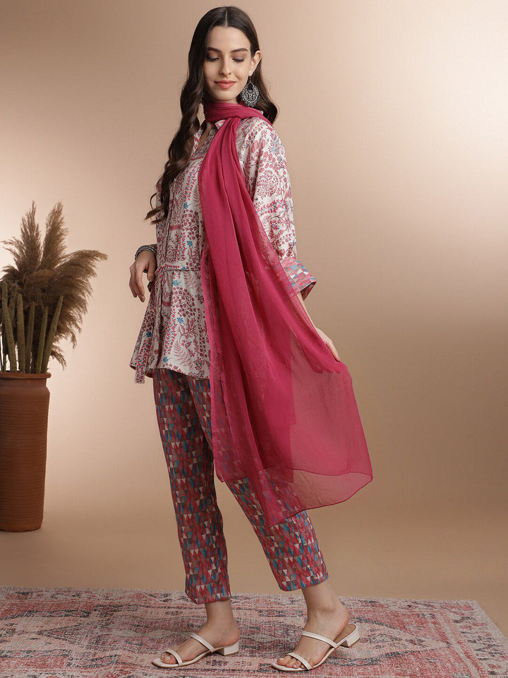 Anouk Floral Printed Top & Trousers With Dupatta