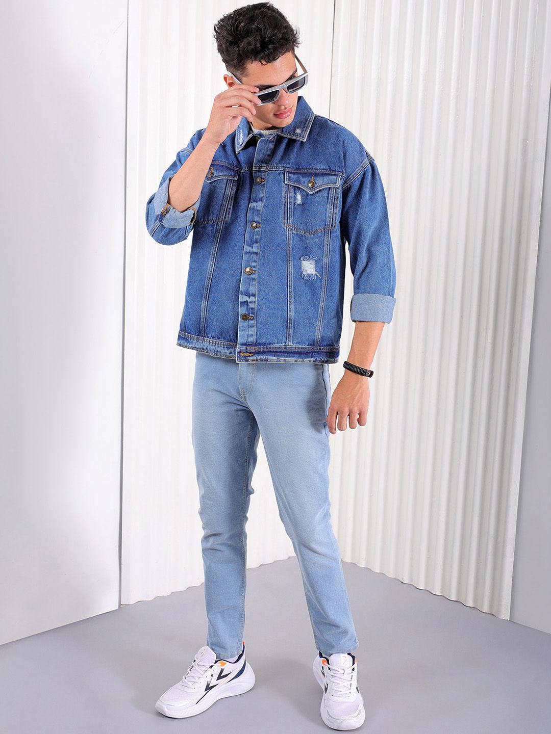 The Indian Garage Co Men Lightly Washed Relaxed Fit Distressed Denim Jacket