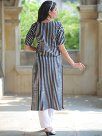 KALINI Women Stripted Chikankari Embroidered Straight Kurti