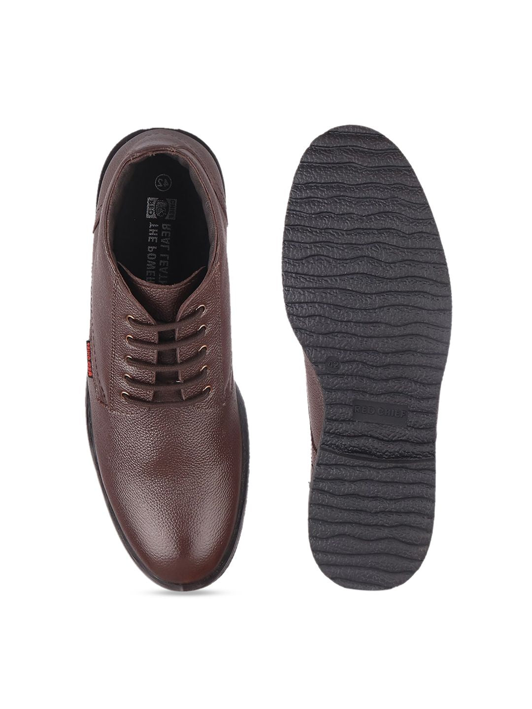 Red Chief Men Brown Textured Leather Boots