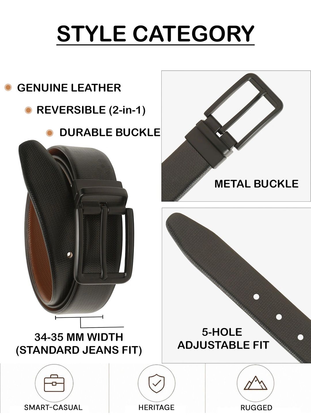 Teakwood Leathers Men Textured Leather Reversible Formal Belt