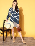 Berrylush Attractive Navy Blue Striped Retro Optimism Top