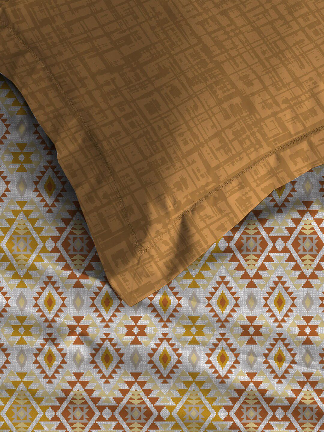 MYTRIDENT Yellow Urban Comfort Flat 144TC Queen Cotton 1 Bedsheet with 2 Pillow Covers