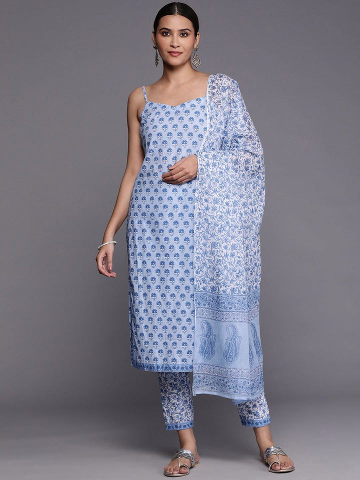 Libas Women Floral Printed Pure Cotton Kurta With Trousers & With Dupatta