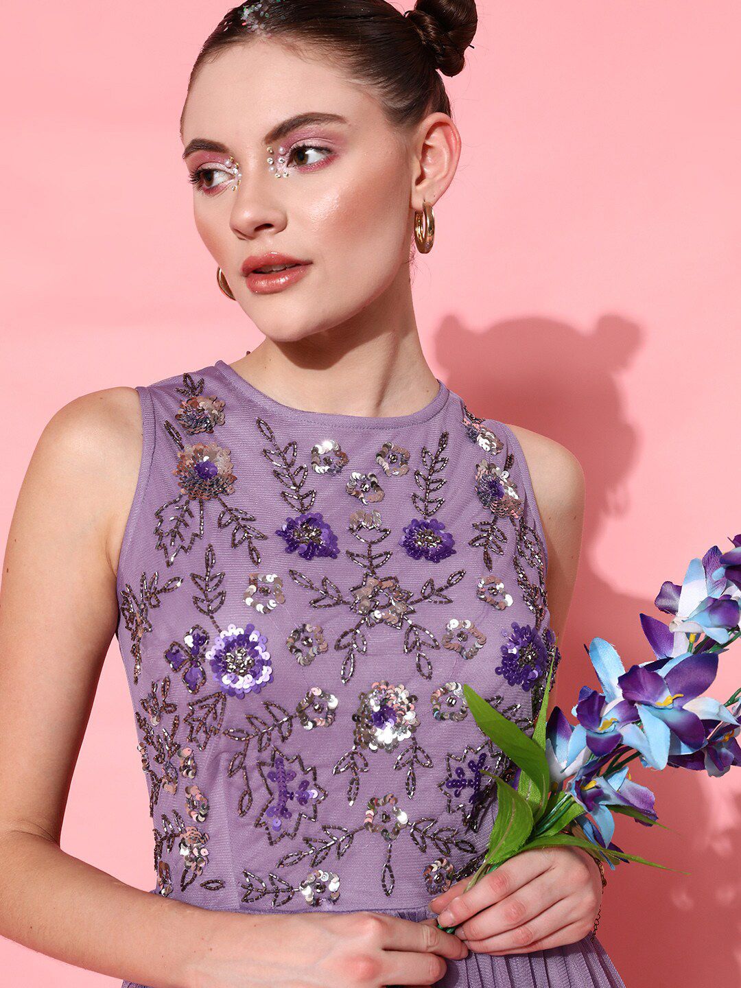 STREET 9 Women Elegant Lavender Solid Dress
