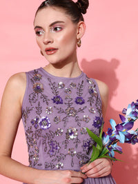 STREET 9 Women Elegant Lavender Solid Dress