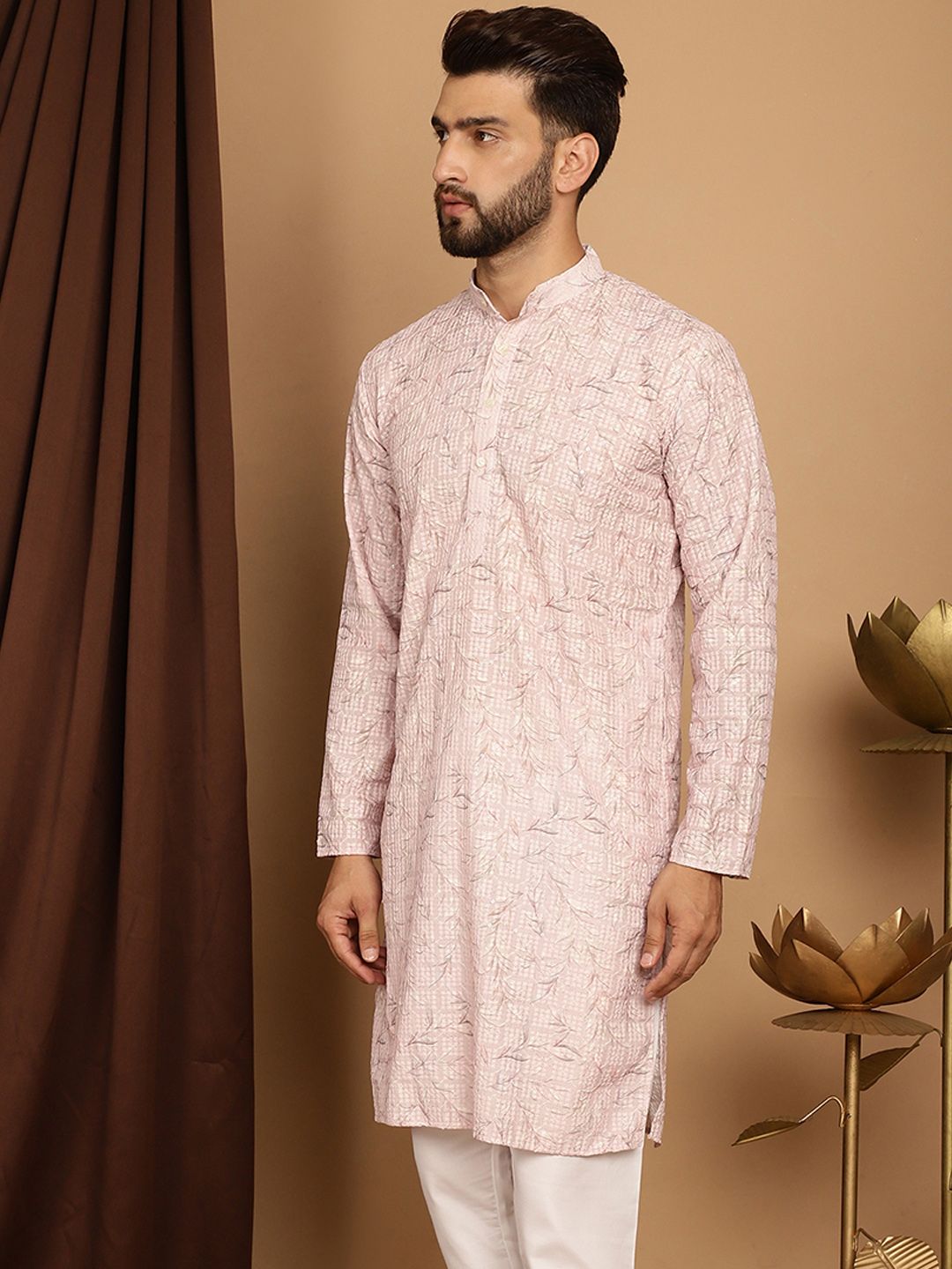 SOJANYA Men Pink Thread Work Anarkali Kurta