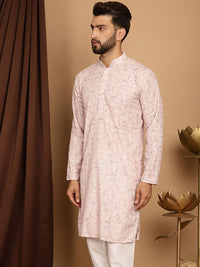 SOJANYA Men Pink Thread Work Anarkali Kurta