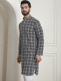 SOJANYA Geometric Printed Mandarin Collar Long Sleeves Cotton Thread Work Kurta