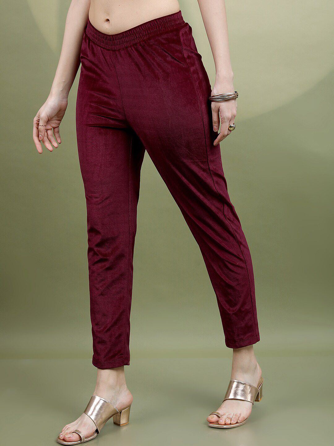 Vishudh Women Embroidered Knitted Velvet Kurta with Trousers & With Dupatta