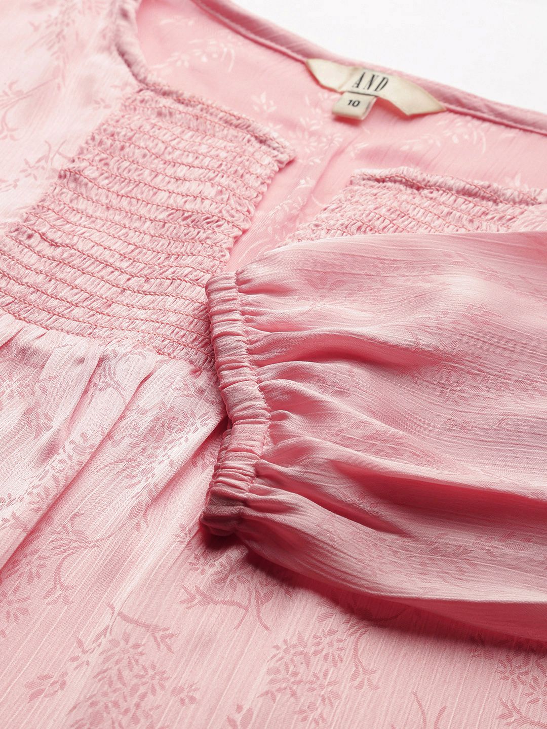 AND Floral Printed Smocked Puff Sleeves Top