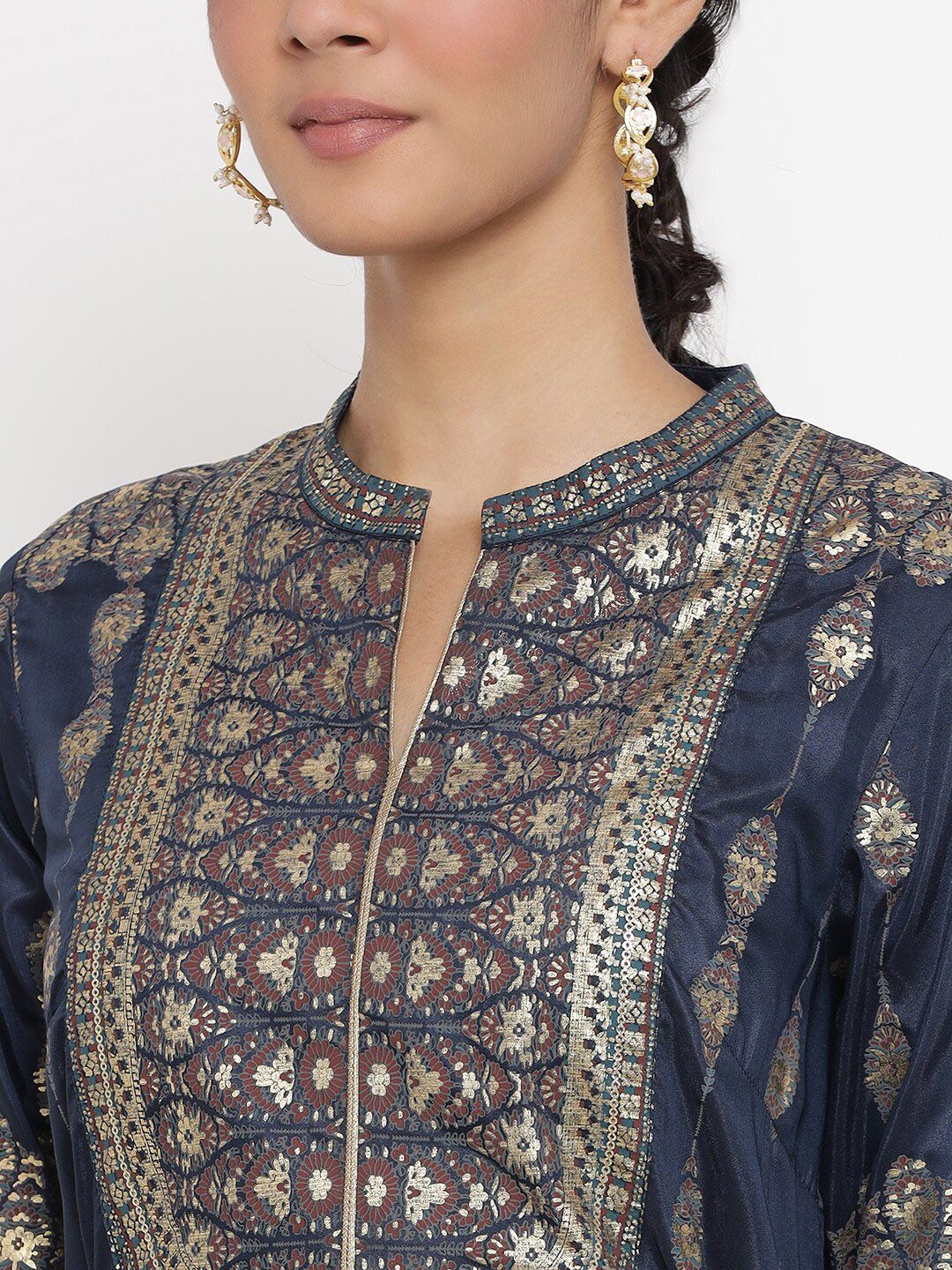 W Women Blue Ethnic Motifs Printed Kurta with Trousers