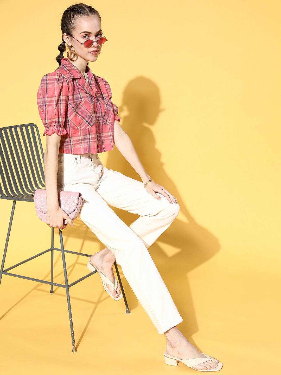 Antheaa Women Pretty Pink Checked Summer Gingham Top