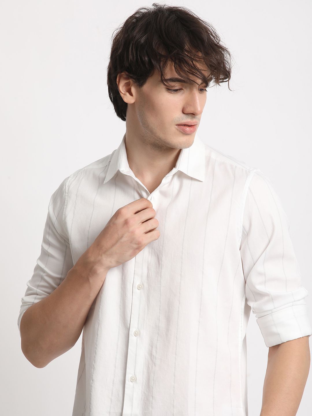 THE BEAR HOUSE Slim Fit Striped Spread Collar Cotton Shirt