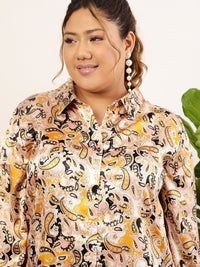 CURVY STREET Plus Size Peach Relaxed Ethnic Motifs Printed Casual Shirt