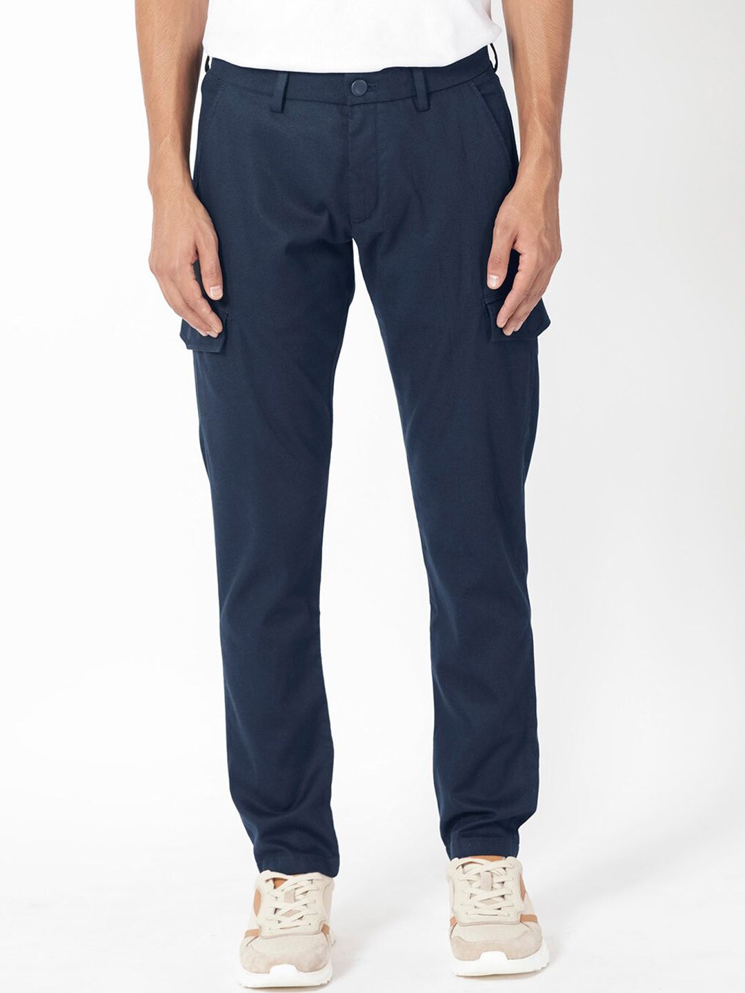 RARE RABBIT Men Curo Slim Fit Mid-Rise Plain Cotton Cargo Trouser