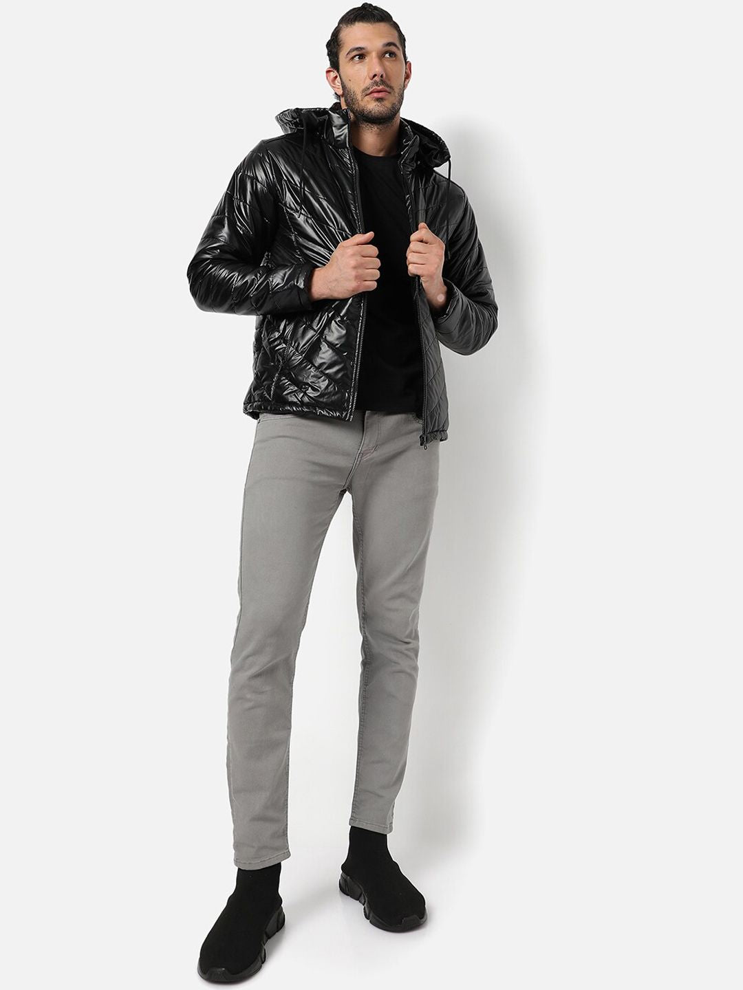 Campus Sutra Men Black Windcheater Outdoor Bomber Jacket