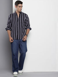 The Indian Garage Co Pure Cotton Slim Fit Opaque Striped Casual Shirt