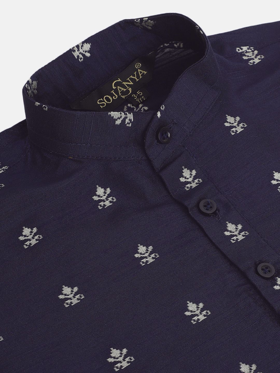 SOJANYA Boys Navy Blue & Grey Jacquard Woven Design Straight Kurta