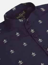 SOJANYA Boys Navy Blue & Grey Jacquard Woven Design Straight Kurta