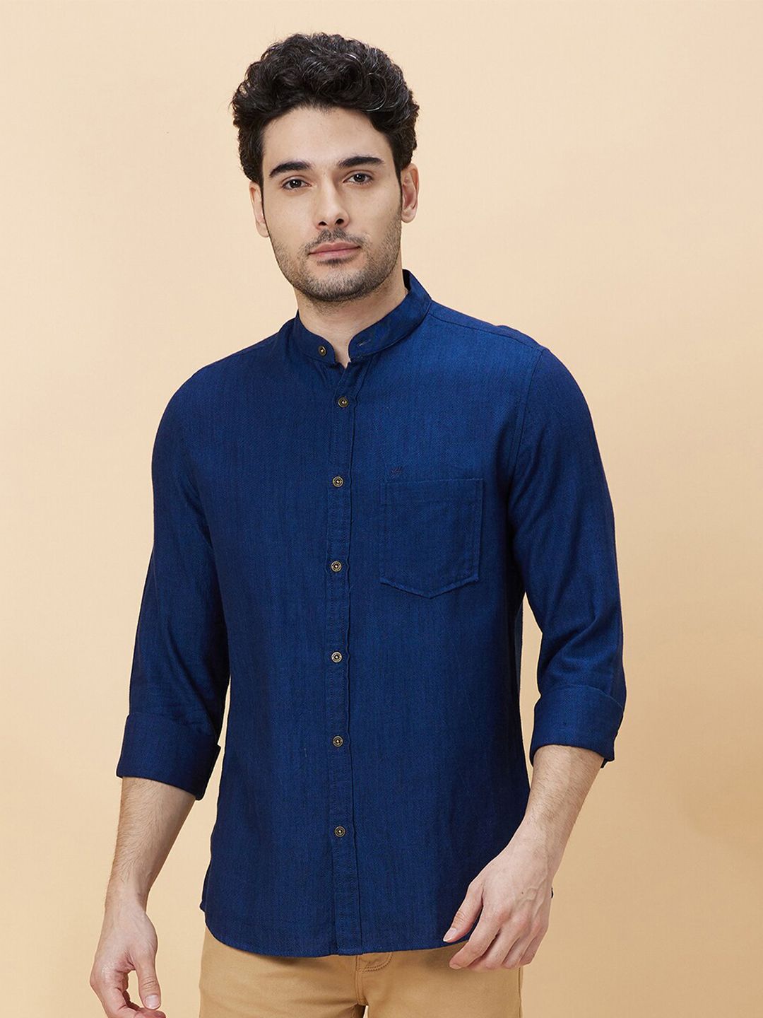 Being Human Slim Fit Mandarin Collar Opaque Casual Shirt