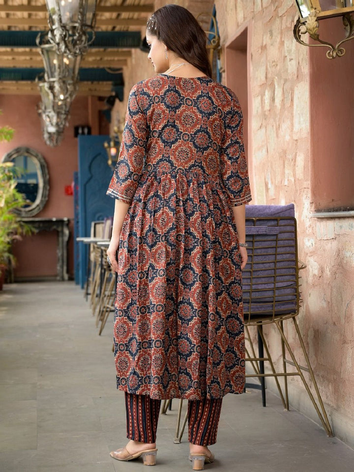 KALINI Ethnic Motifs Embroidered Thread Work Anarkali Kurta with Trousers & Dupatta