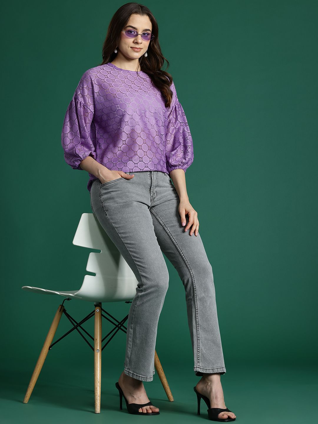 DressBerry Self Design Sheer Top