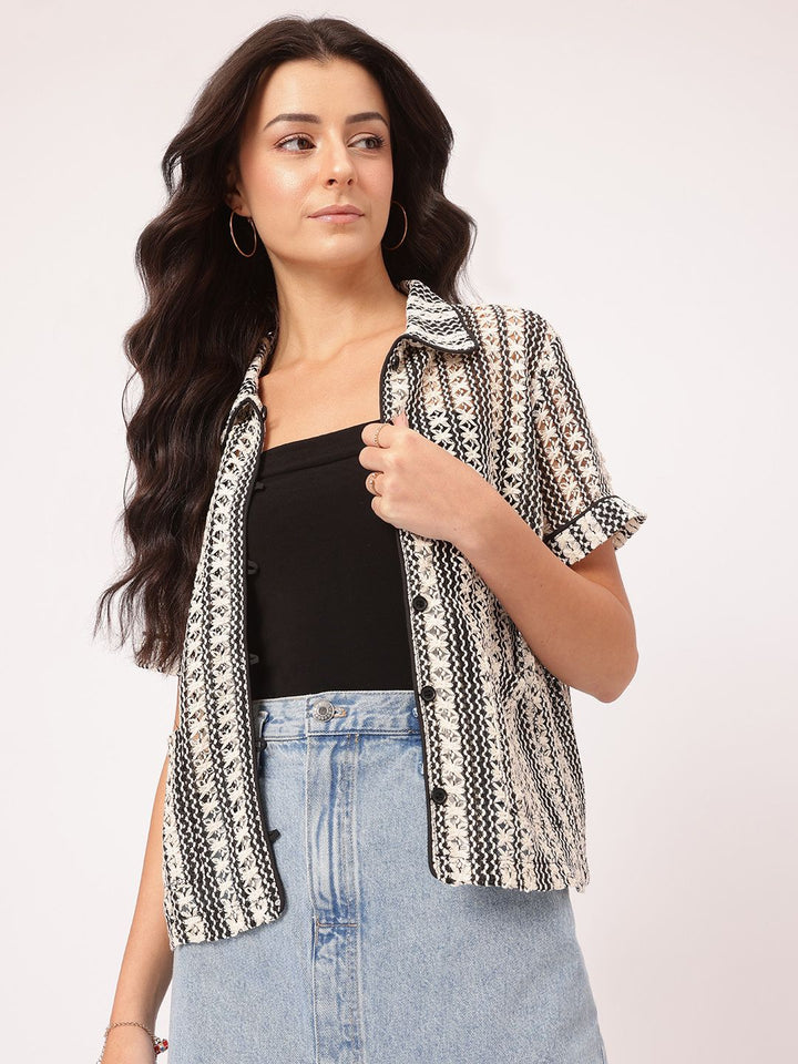 DressBerry Escape Essentials Thread Work Open Knit Shirt