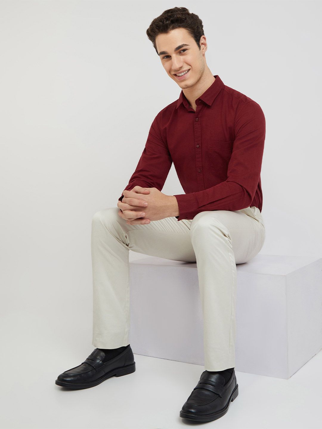 Raymond Cotton Linen Solid Slim Fit Casual Shirt