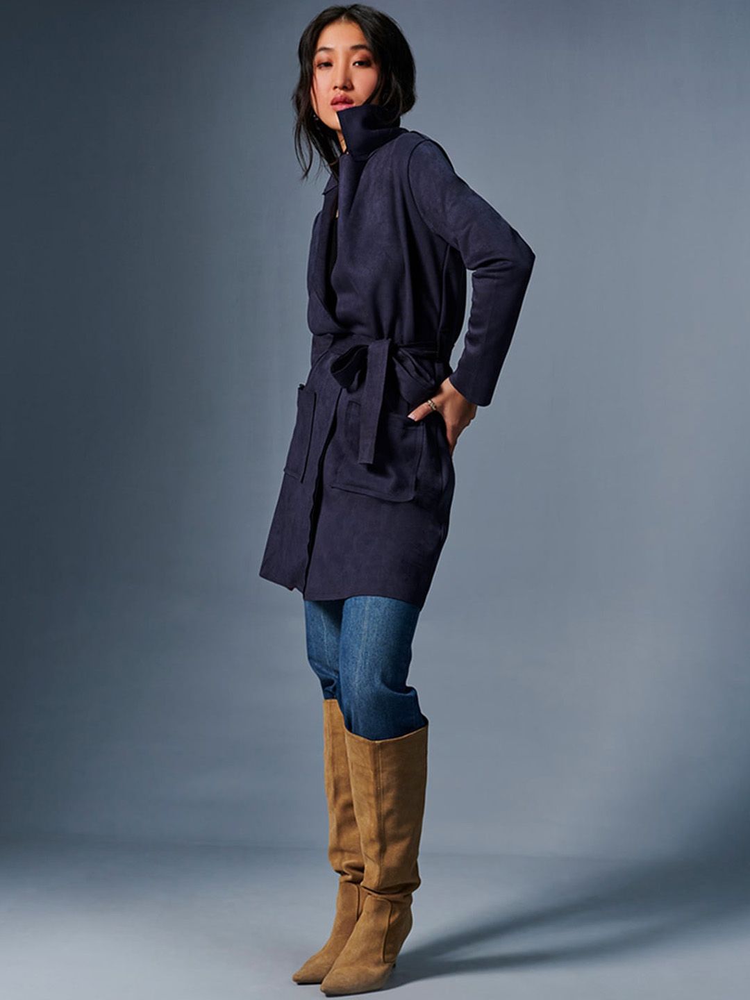 AND Stand Collar Longline Tailored Jacket