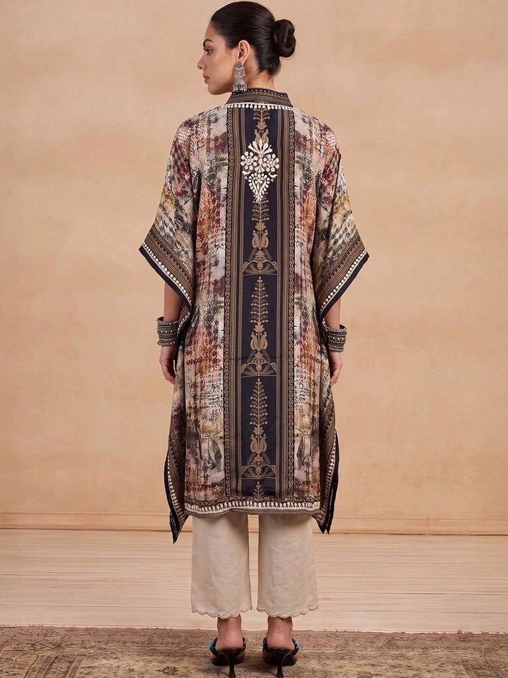 House of Chikankari Women Ethnic Motifs Extended Sleeves Thread Work Crepe Kaftan Kurta