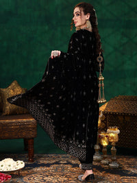 Libas Ethnic Motifs Embroidered Straight Velvet Sequinned Kurta with Salwar & Dupatta