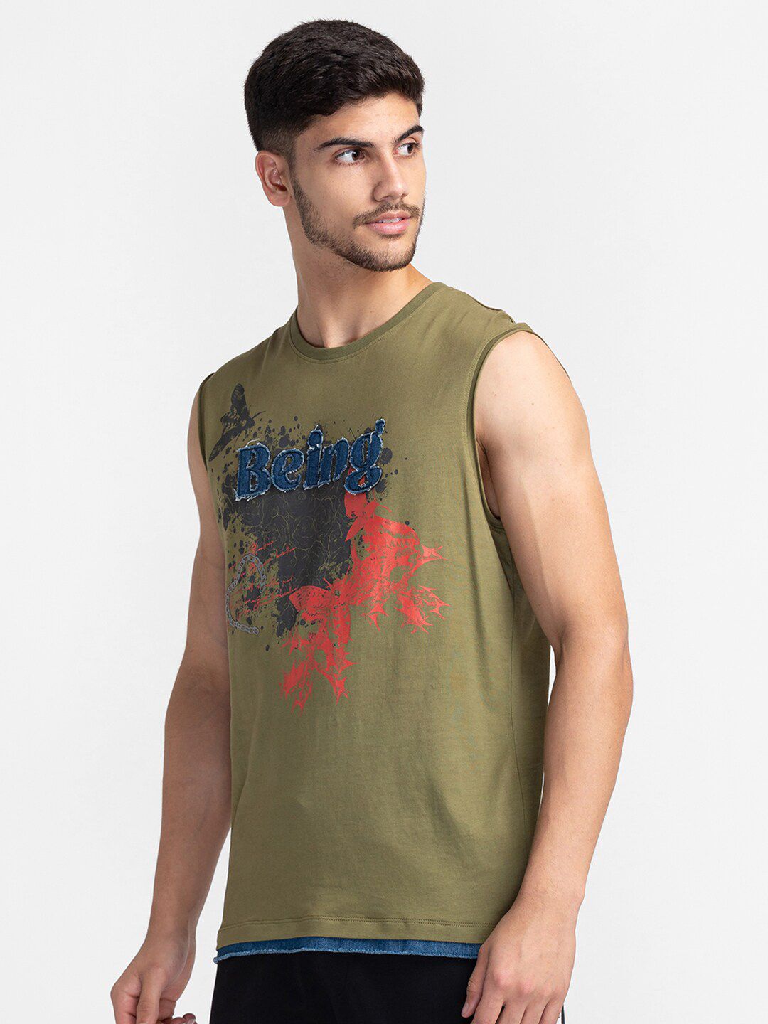Being Human Graphic Printed Round Neck Sleeveless T-shirt