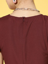 Berrylush Women Charming Maroon Solid Ruffled Dress
