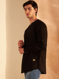 DENNISON Men Black Comfort Slim Fit Short Kurta