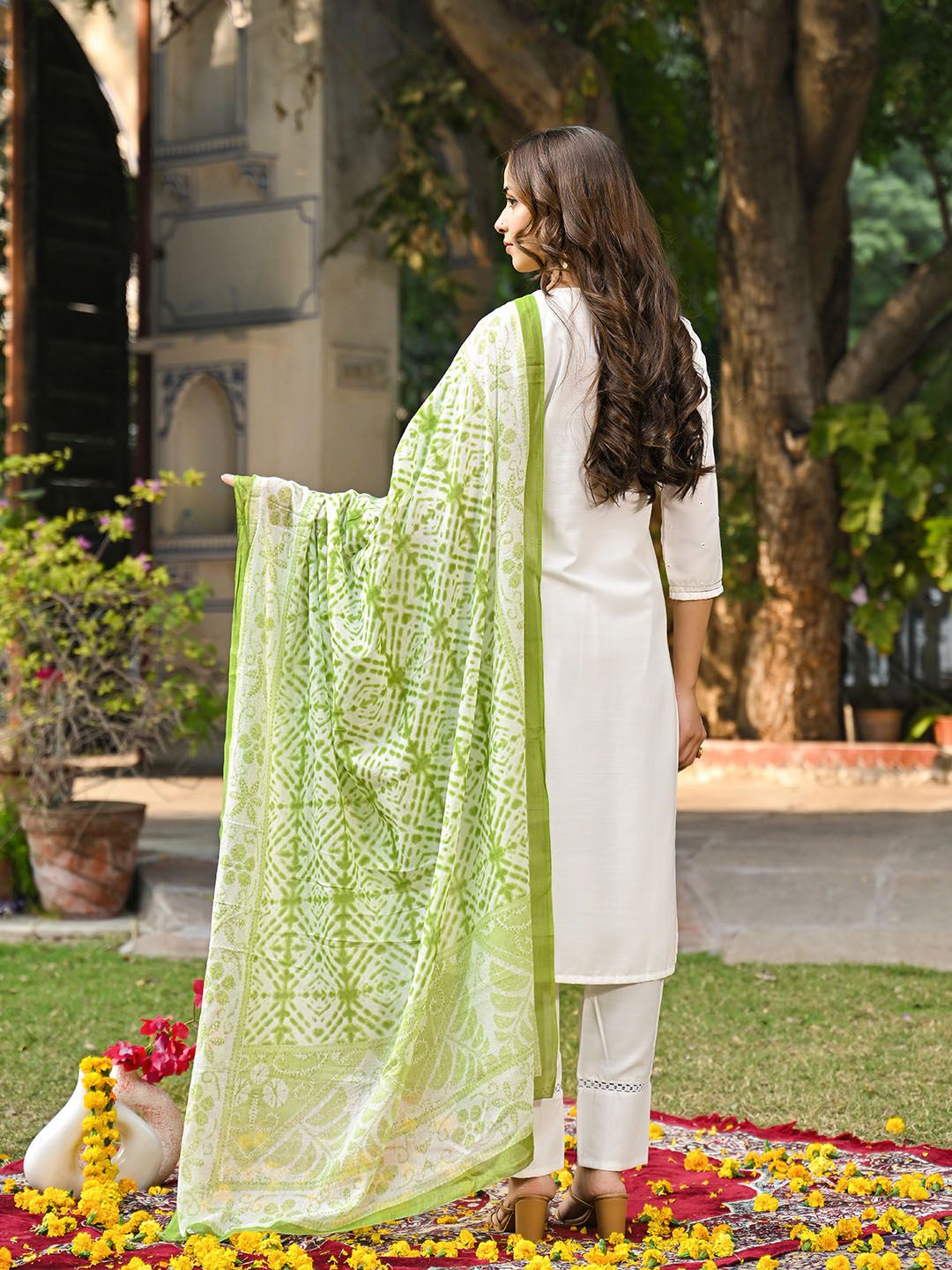 KALINI Women Embroidered Regular Gotta Patti Kurta with Trousers & With Dupatta