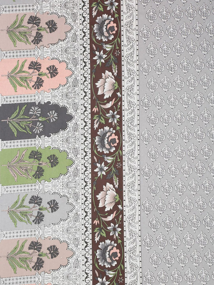 KLOTTHE Grey Ethnic Motifs Cotton 300 TC King Fine Bedsheet with 2 Pillow Covers-106 x 87 inches
