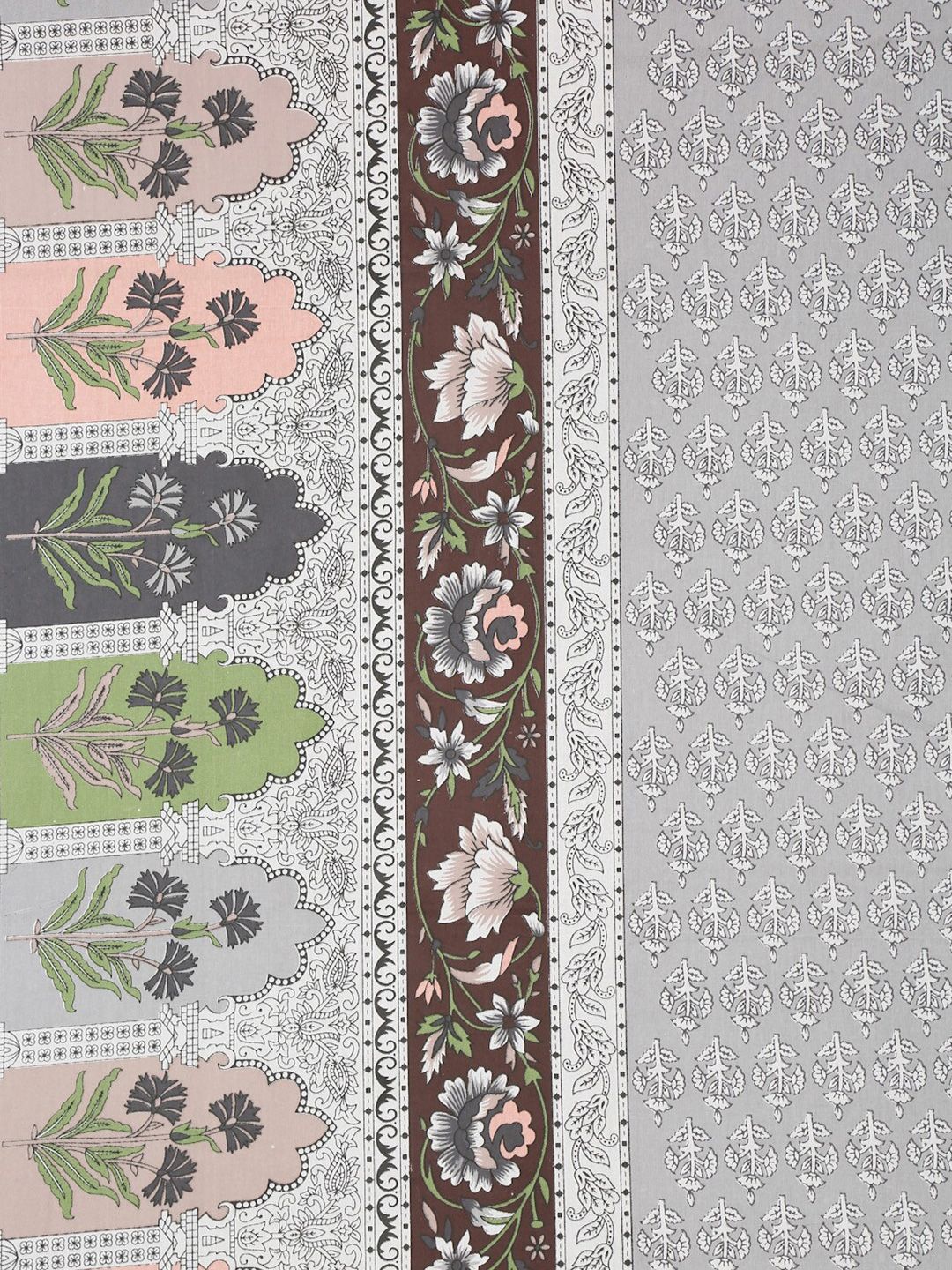 KLOTTHE Grey Ethnic Motifs Cotton 300 TC King Fine Bedsheet with 2 Pillow Covers-106 x 87 inches