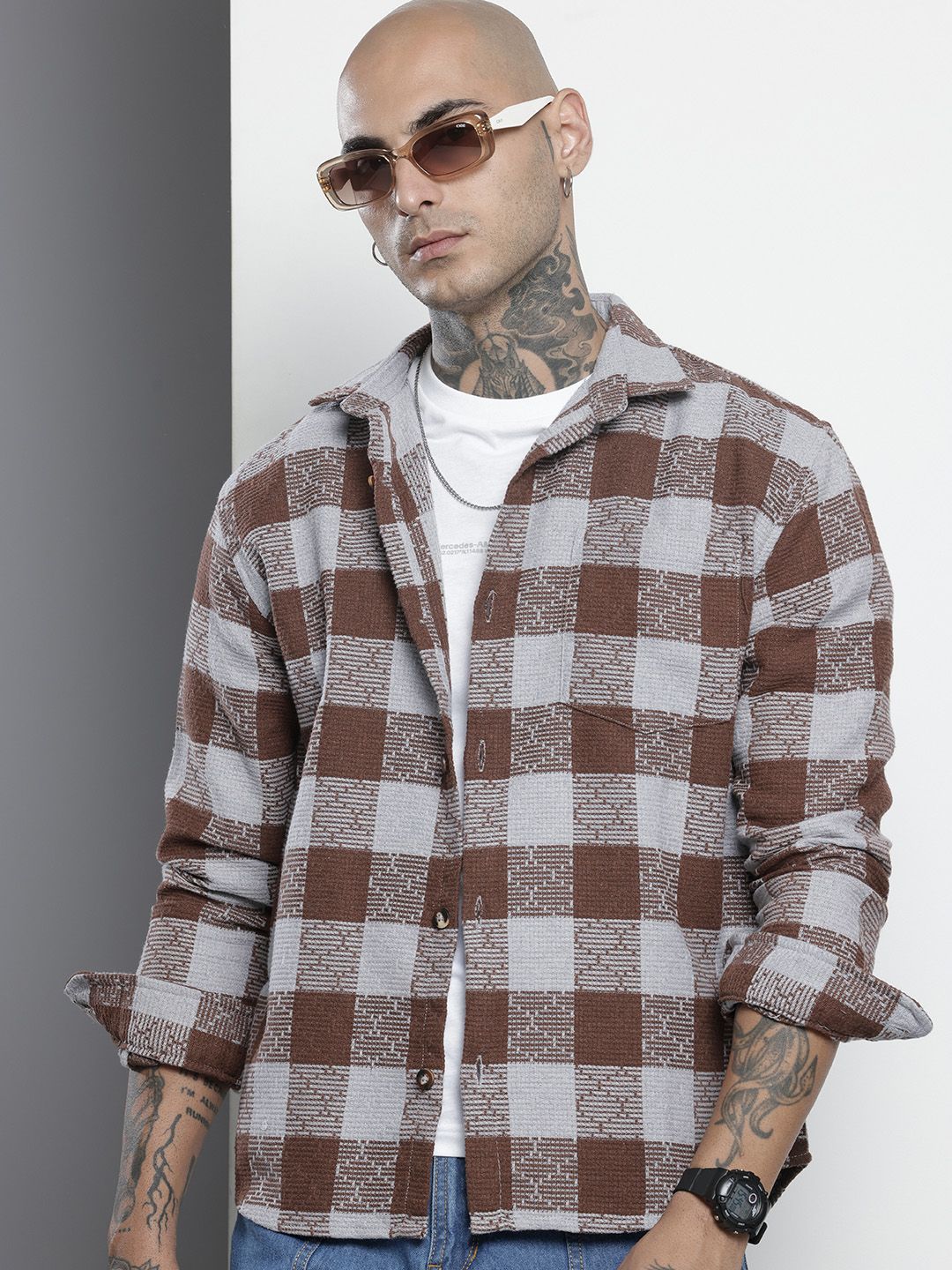 The Indian Garage Co Checked Pure Cotton Casual Shirt