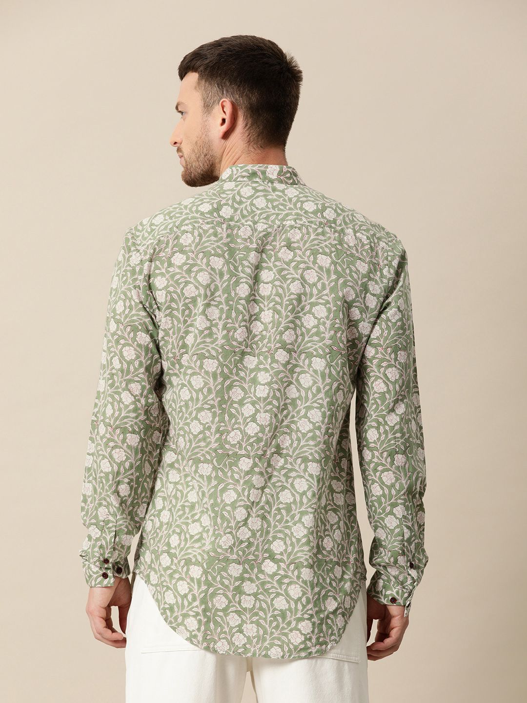 Mr Bowerbird Men Green & White Gul Summer Tailored Fit Casual Shirt