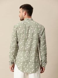 Mr Bowerbird Men Green & White Gul Summer Tailored Fit Casual Shirt
