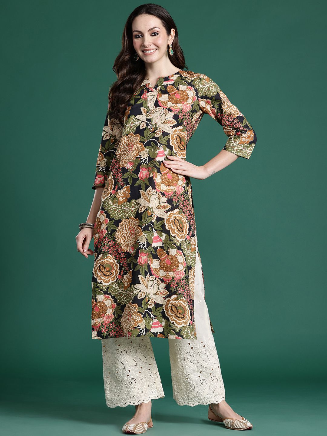 Indo Era Floral Printed Pure Cotton Kurta