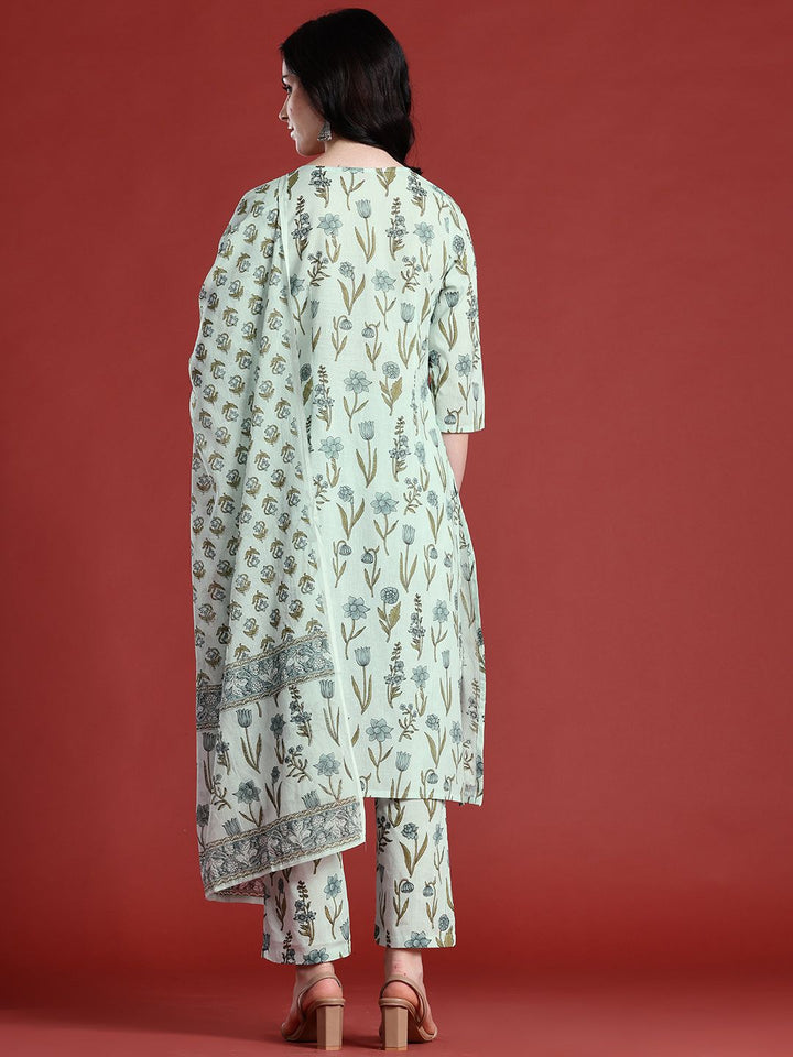 Anouk Floral Printed Pure Cotton Kurta with Trousers & With Dupatta