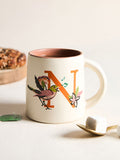 Chumbak Off White &amp; Orange Printed Ceramic Glossy Mug 300 ml