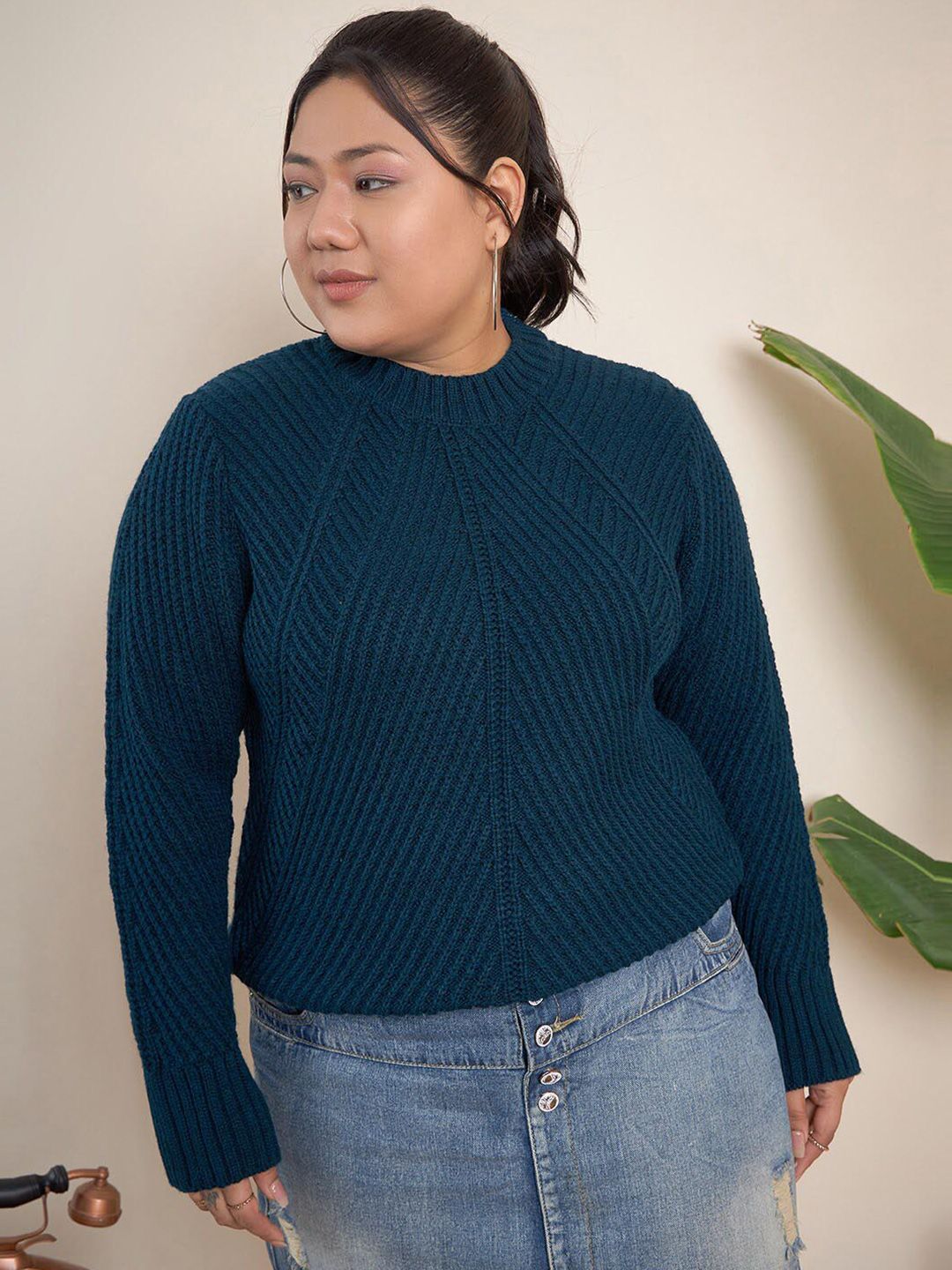 CURVY STREET Plus Size Cable Knit Self Design Acrylic Pullover