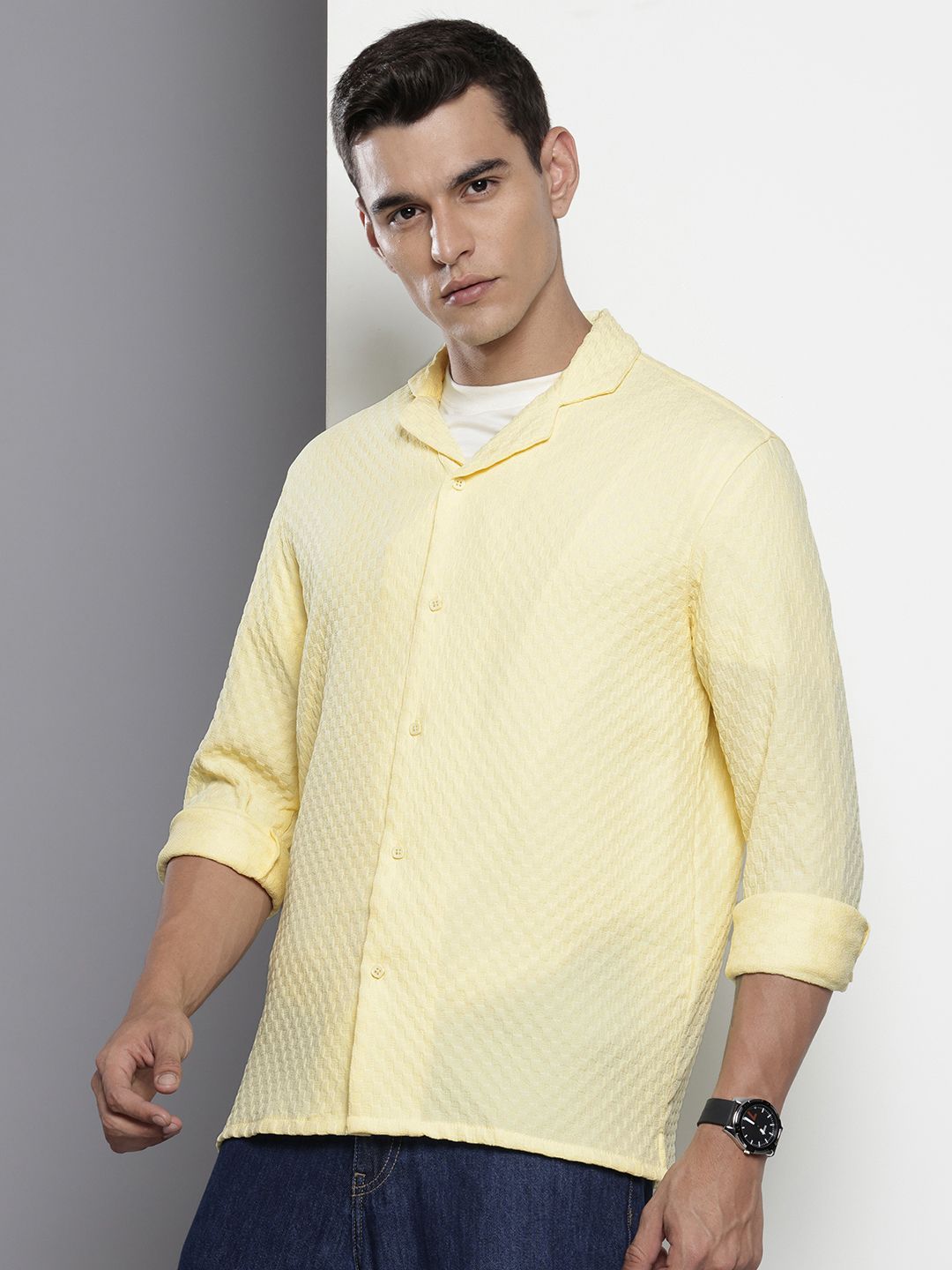 The Indian Garage Co Textured Drop-Shoulder Sleeves Relaxed Fit Casual Shirt
