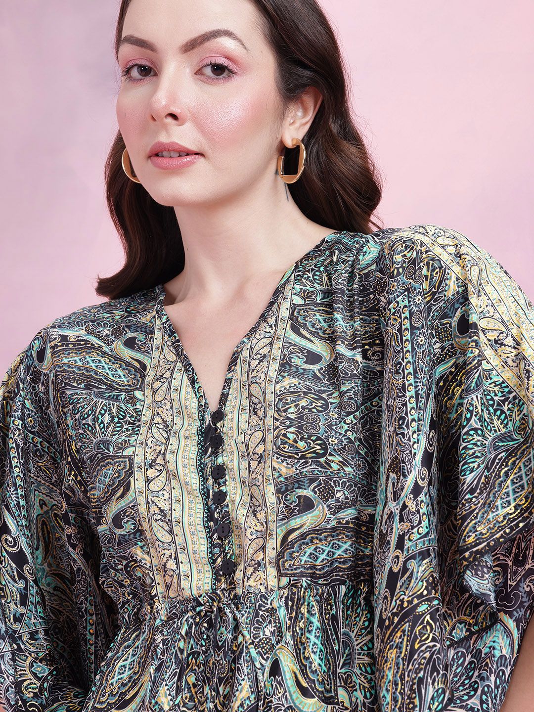 DressBerry Printed Kimono Sleeves Kaftan Midi Dress