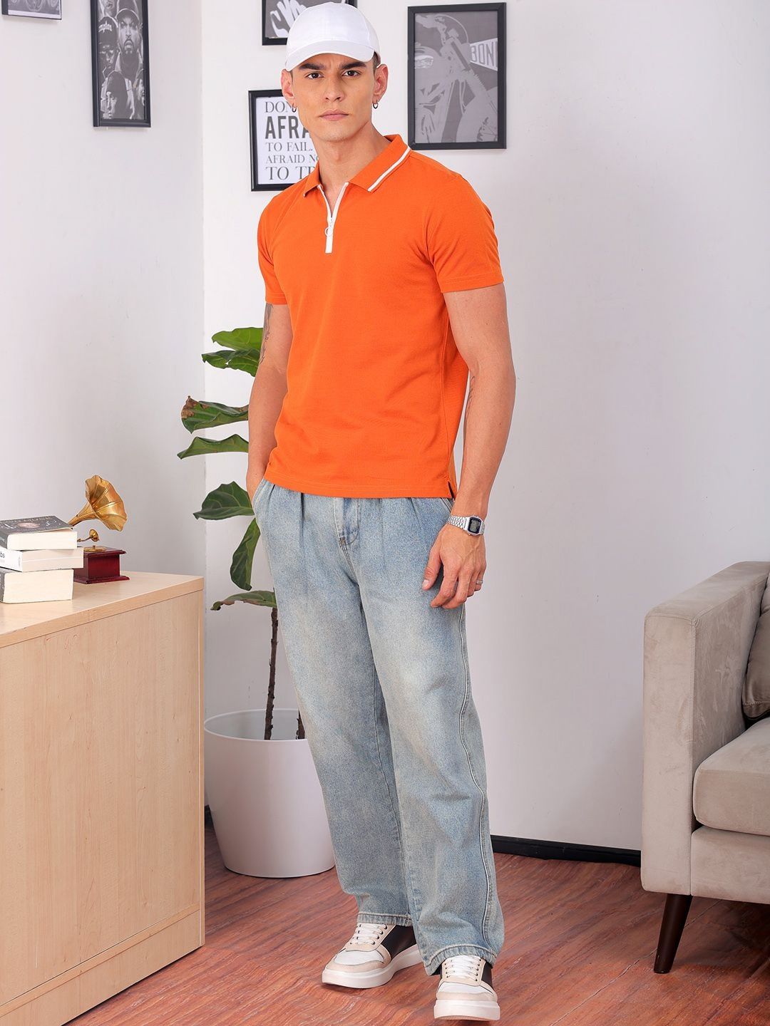 The Indian Garage Co Men Polo Collar Pockets Slim Fit T-shirt